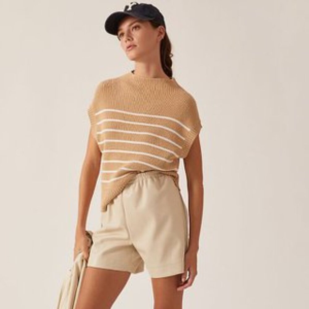 Anthropologie Maeve Mock Neck Sweater Tee XS neutral motif tan